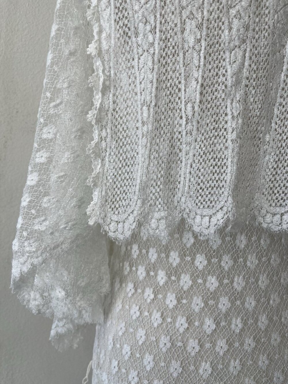 Vtg Jessica McClintock White Lace Prairie Dress Drop Waist Blouson Size 12 M - Picture 9 of 16